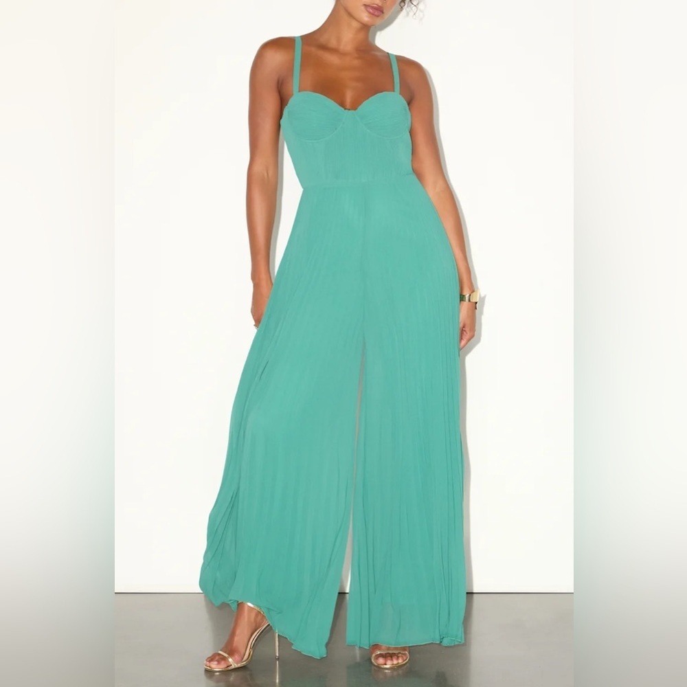 Lulus Exemplary Poise Green Pleated Wide-Leg Jumpsuit - Picture 6 of 10